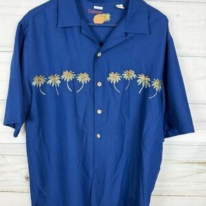 Caribbean Blue Casual Button Down Shirt with Palm Tree Embroidery
A1